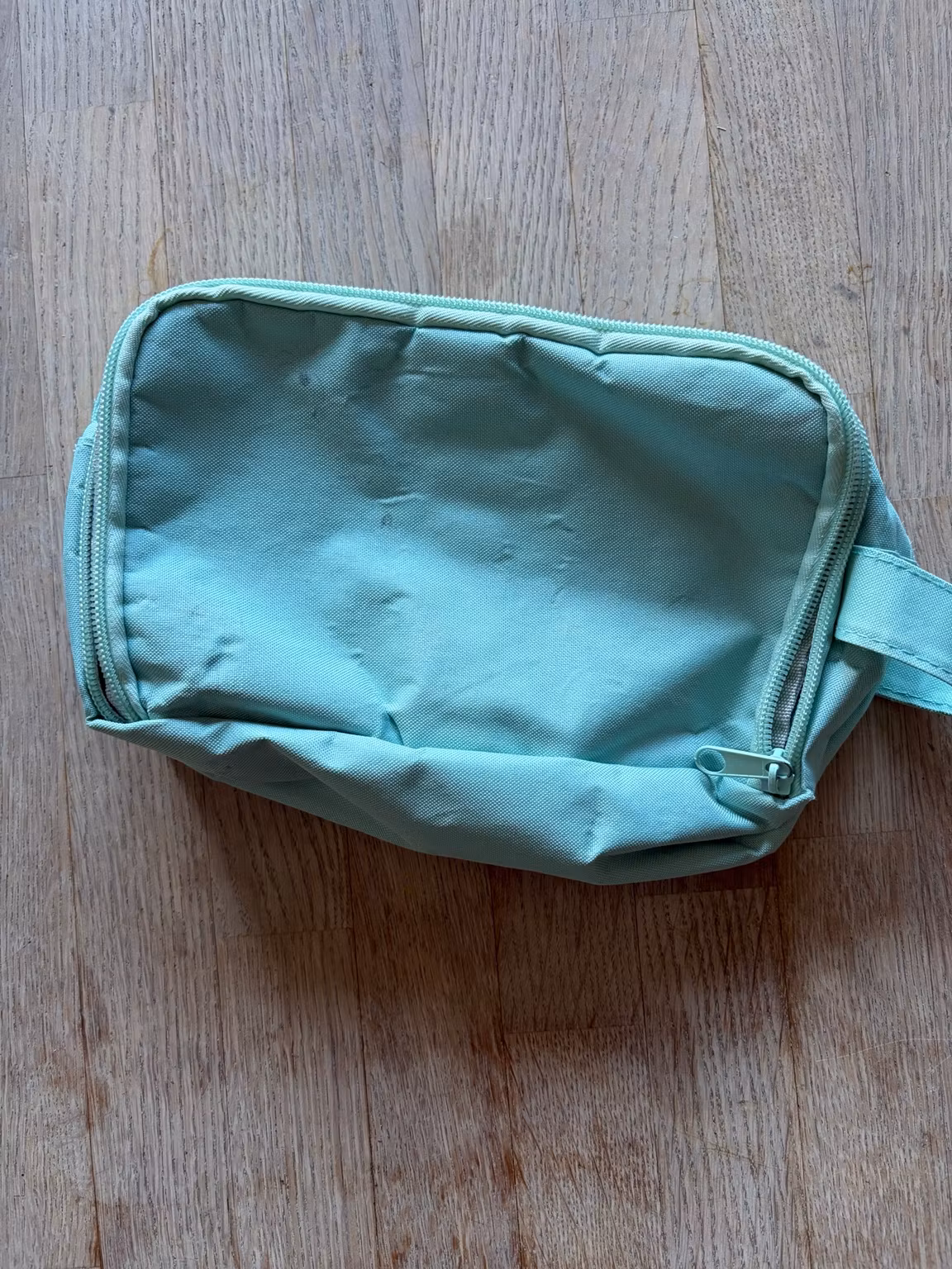 Opbevaringstaske mintgrøn med lynlås og ophæng – ca. 21 × 15 cm