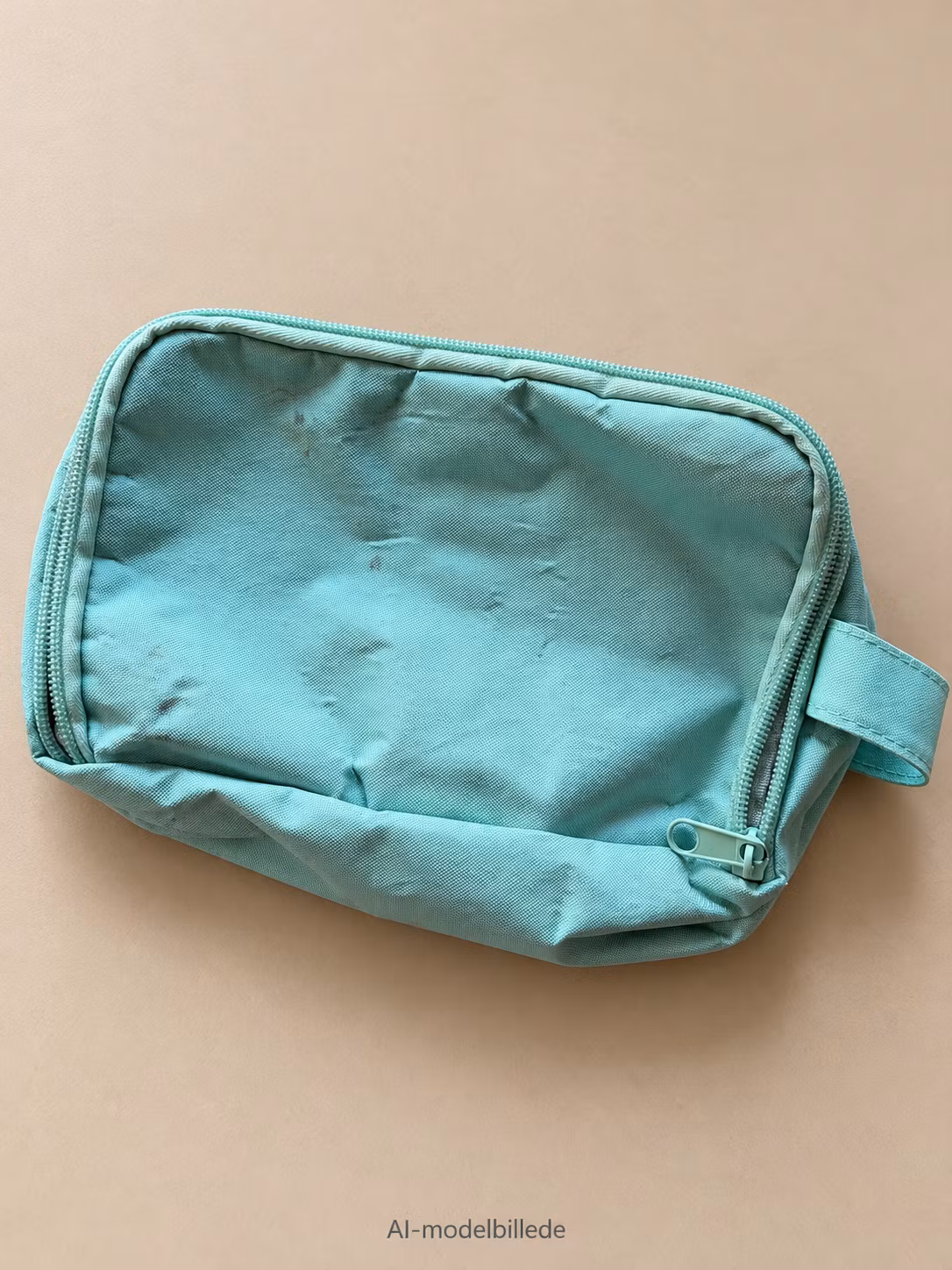 Opbevaringstaske mintgrøn med lynlås og ophæng – ca. 21 × 15 cm