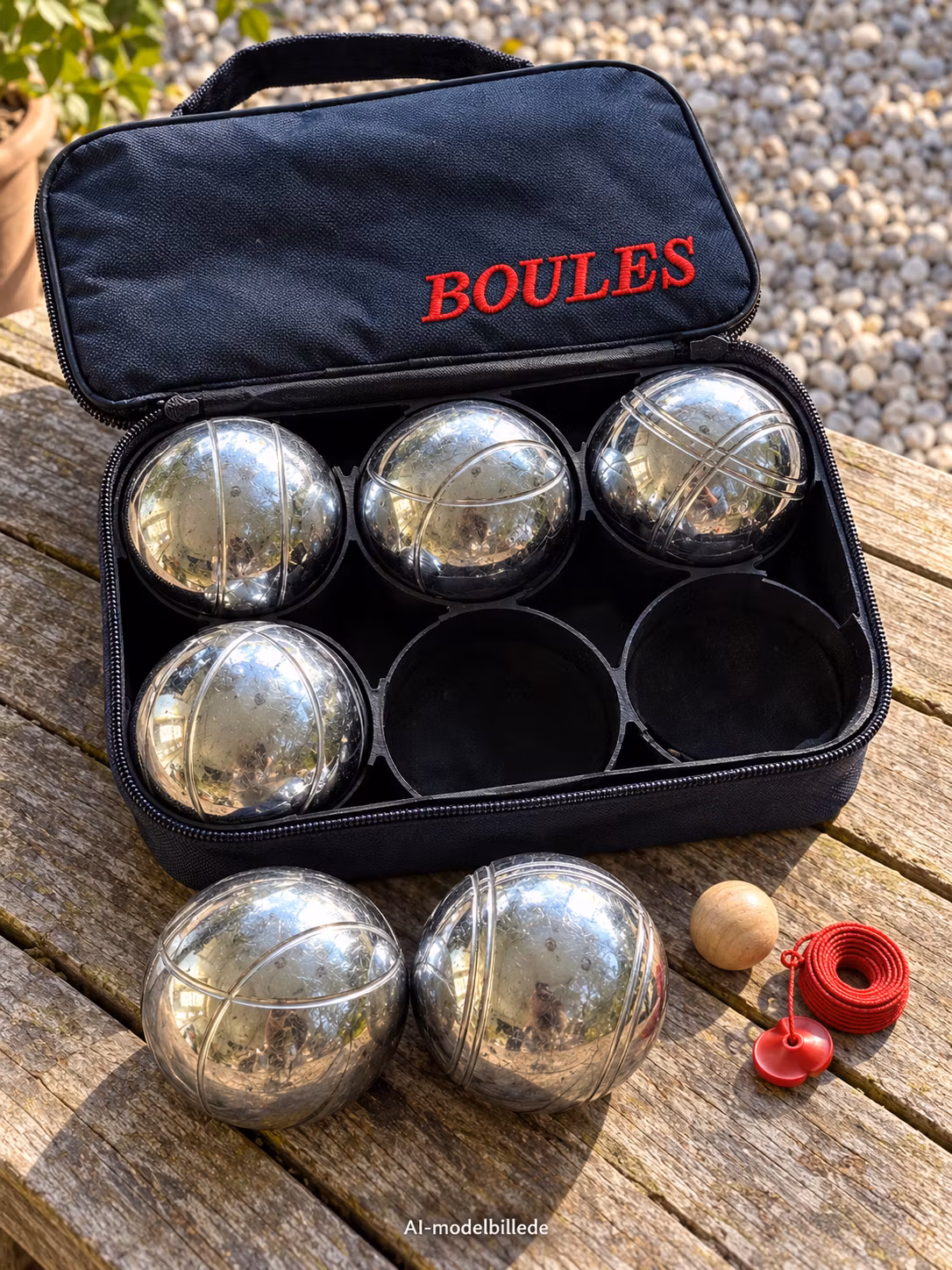 Boulesæt med 6 metalkugler og taske