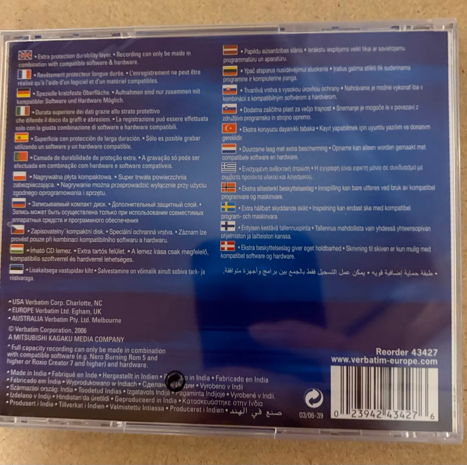 Verbatim CD-R – bagside med varenummer 43427