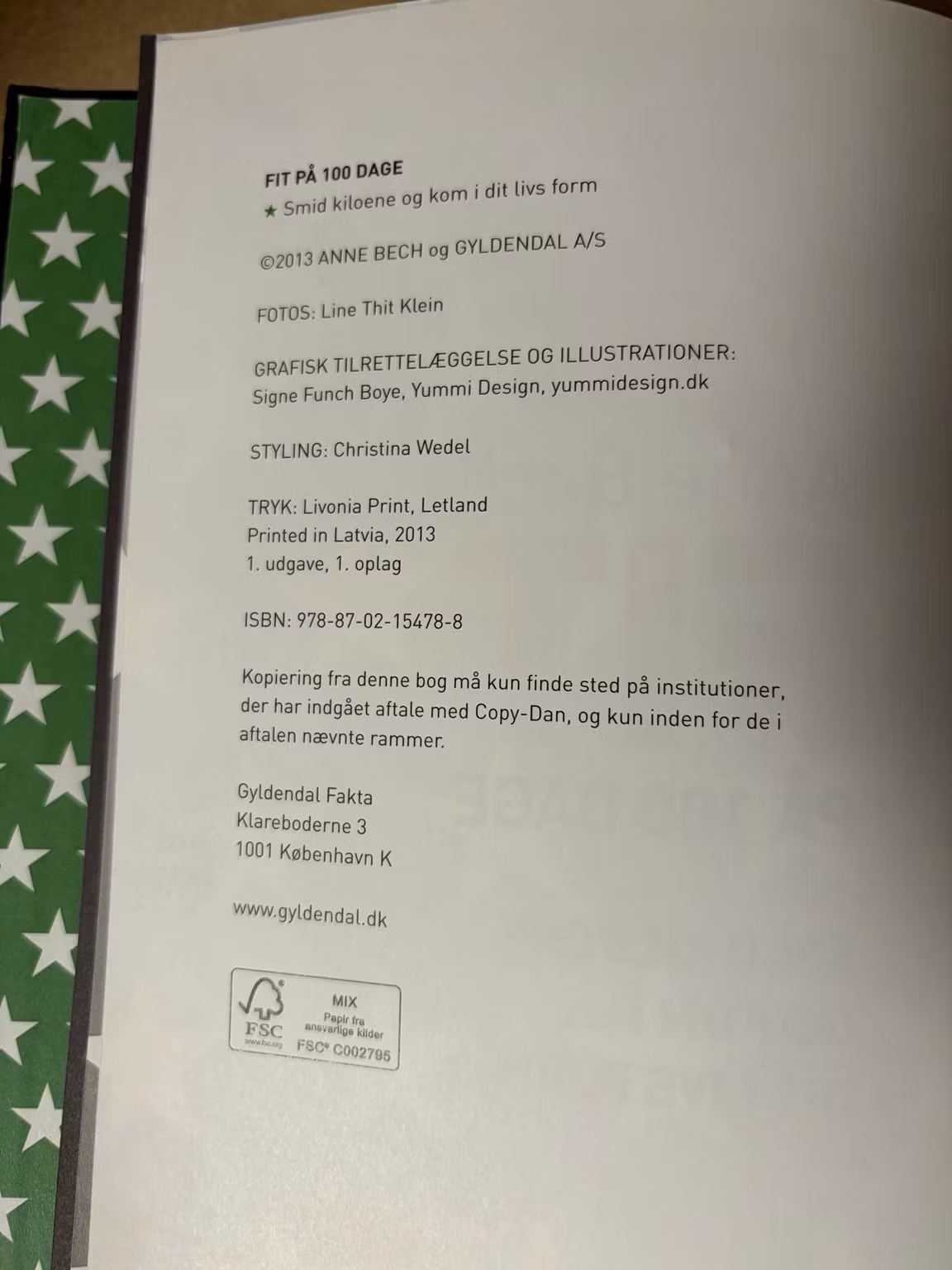 Kolofon med ISBN og 1. udgave 2013