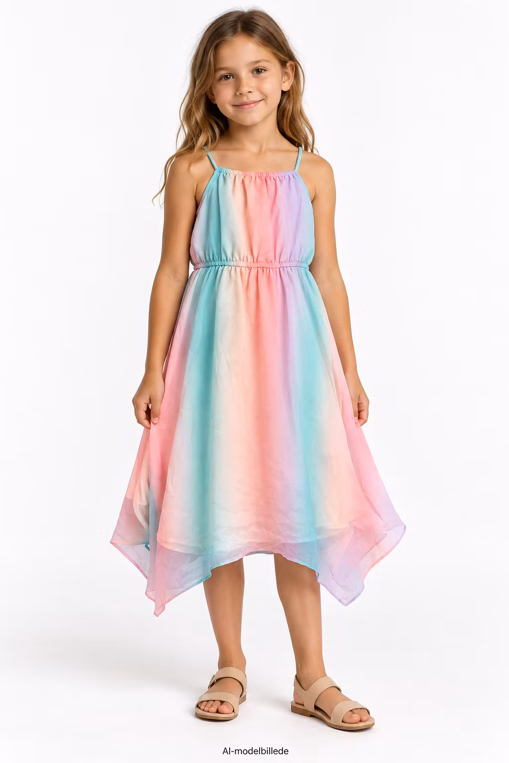 AI-modelbillede – H&M pastelstribet kjole, str. 128