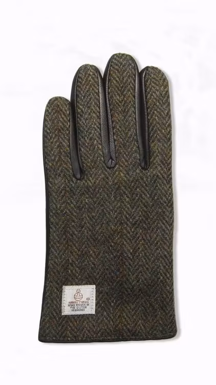 Brun handske i lammnappa-Harris Tweed