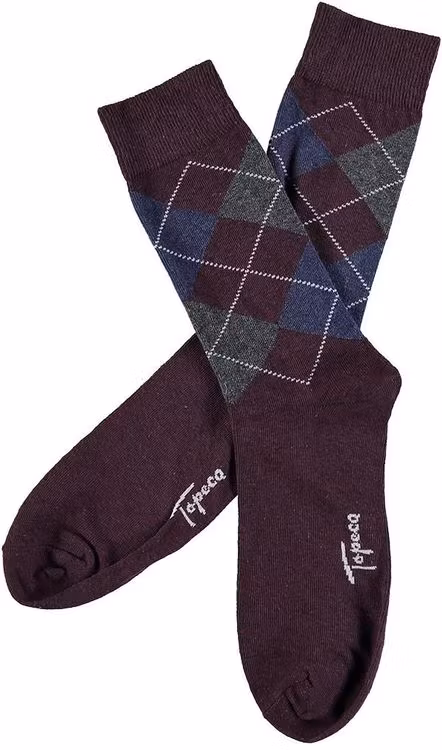 Vinröd argyle bomullsstrumpa - Topeco