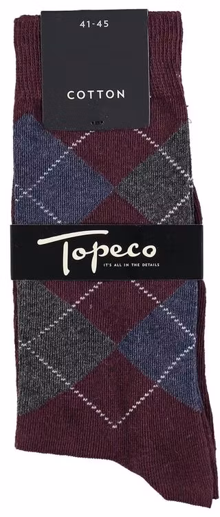Vinröd argyle bomullsstrumpa - Topeco