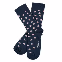 Mönstrad mörkblå bomullsstrumpa - Topeco