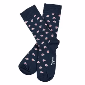 Mönstrad mörkblå bomullsstrumpa - Topeco