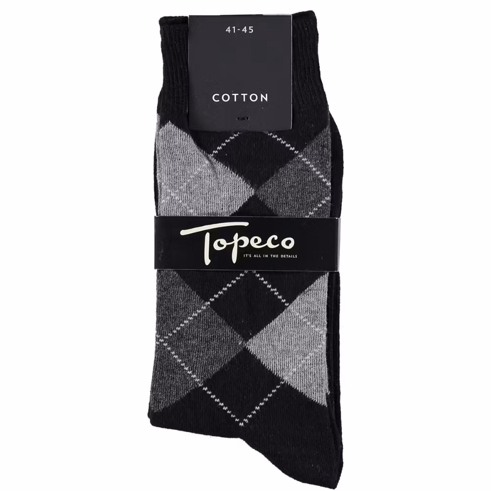 Svart/grå argyle bomullsstrumpa - Topeco