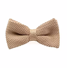 Beige enfärgad stickad knuten fluga