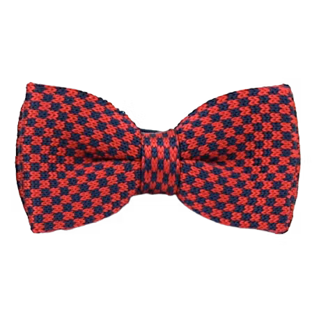 Röd/svart prickig stickad knuten fluga