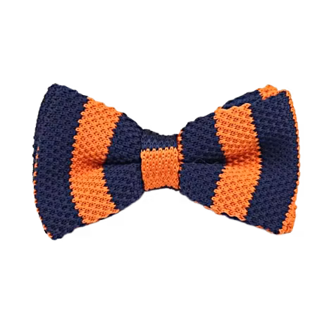 Orange/blå stickad knuten fluga