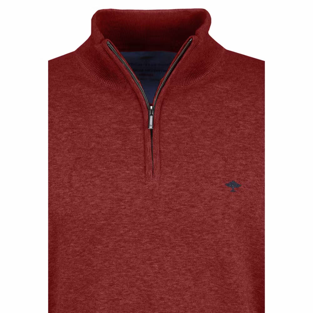 Cardigan med 1/4 zip - Winter red -  Fynch-Hatton