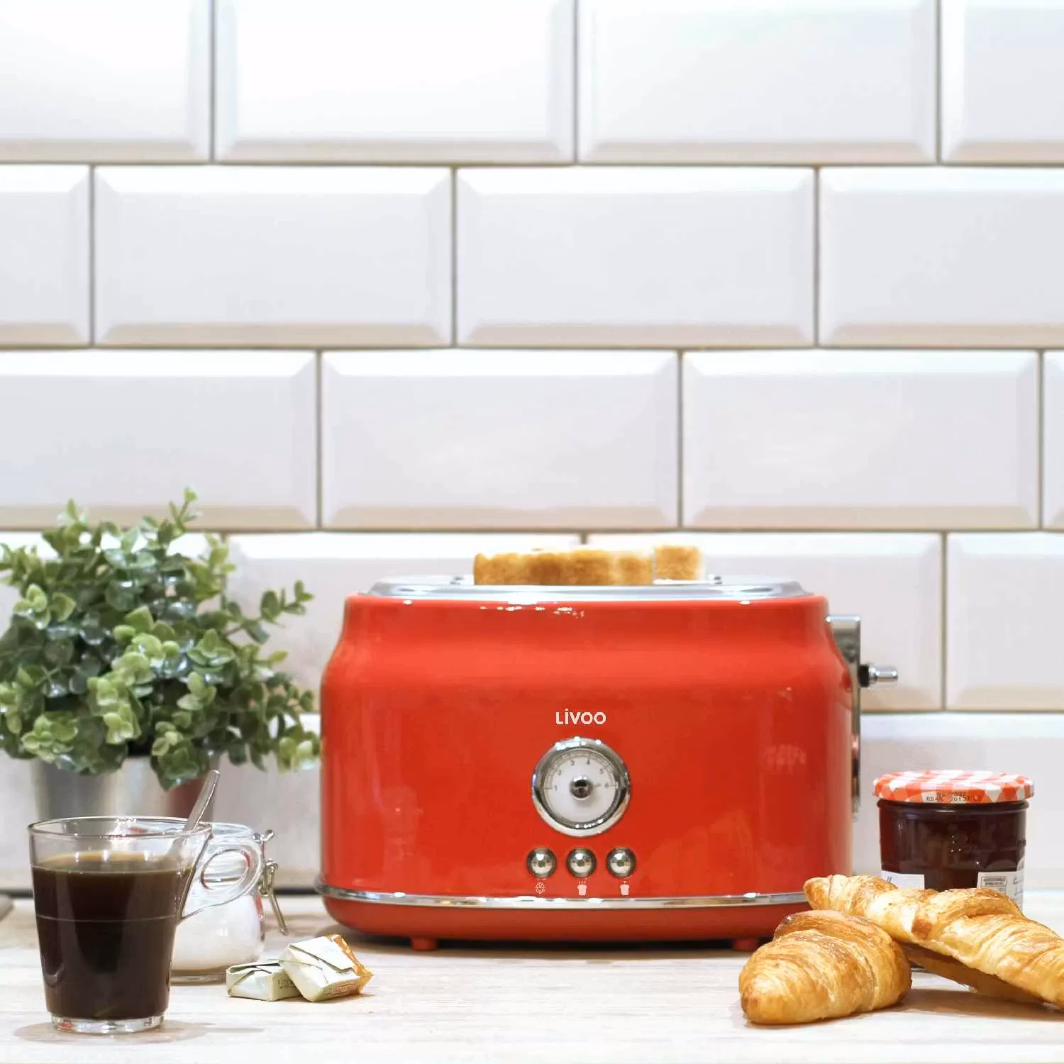Brödrost retro röd - Livoo