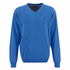 V-ringad bomulls tröja -Bright Ocean -  Fynch-Hatton