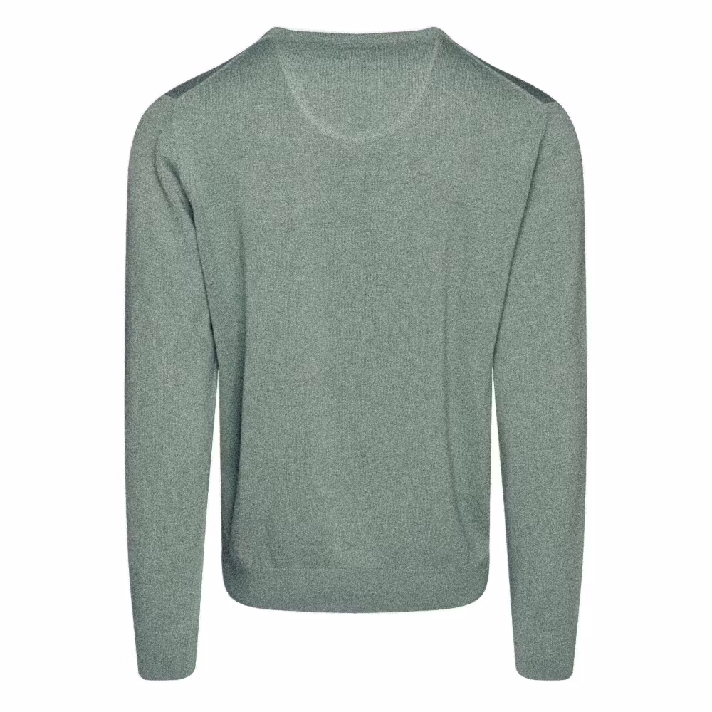 V-ringad bomulls tröja - Dusty Olive -  Fynch-Hatton