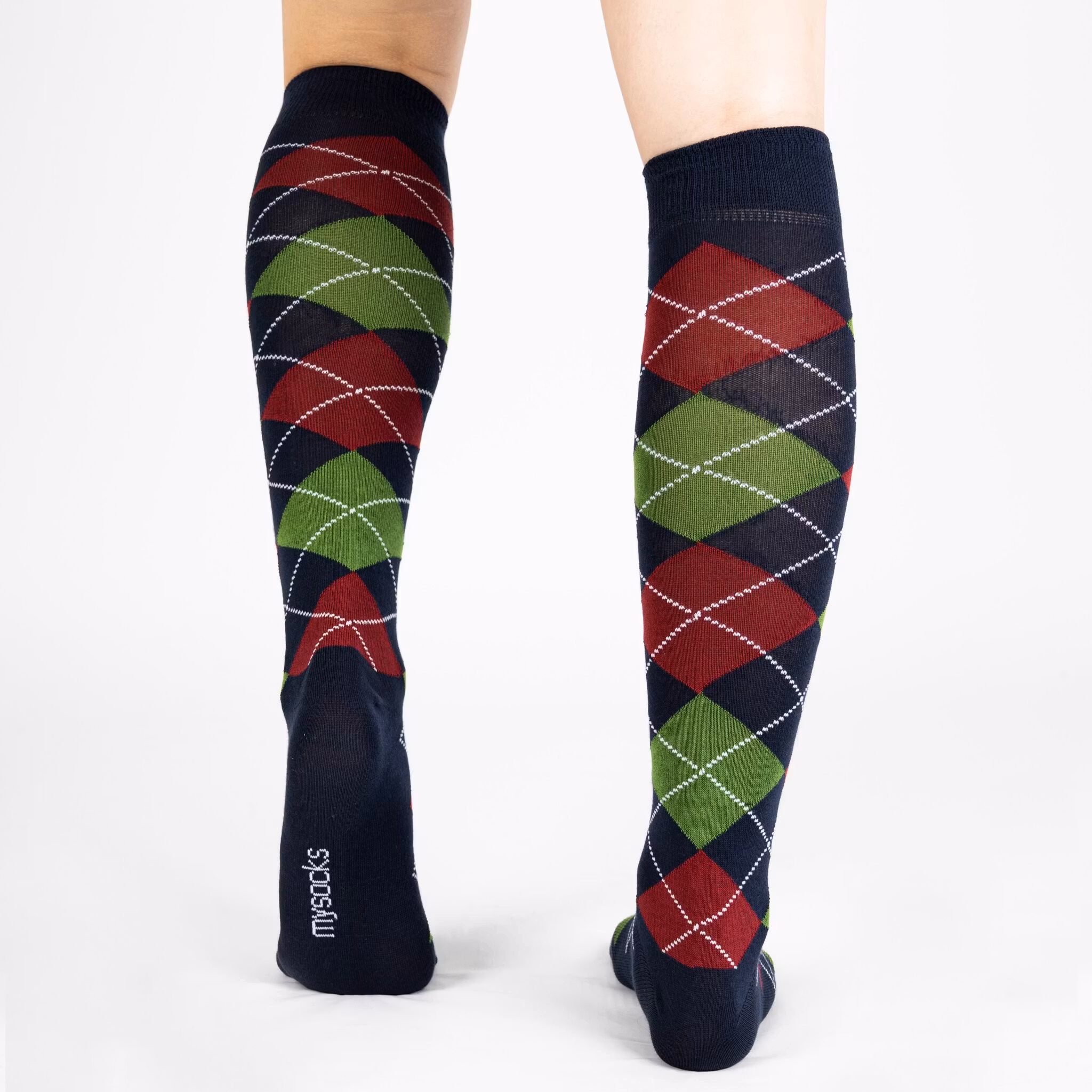 Knästrumpa argyle Navy Green  - My Socks