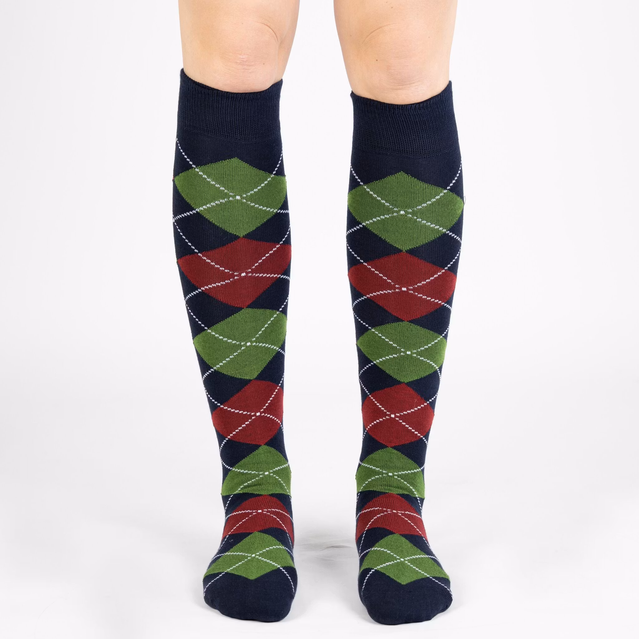 Knästrumpa argyle Navy Green  - My Socks