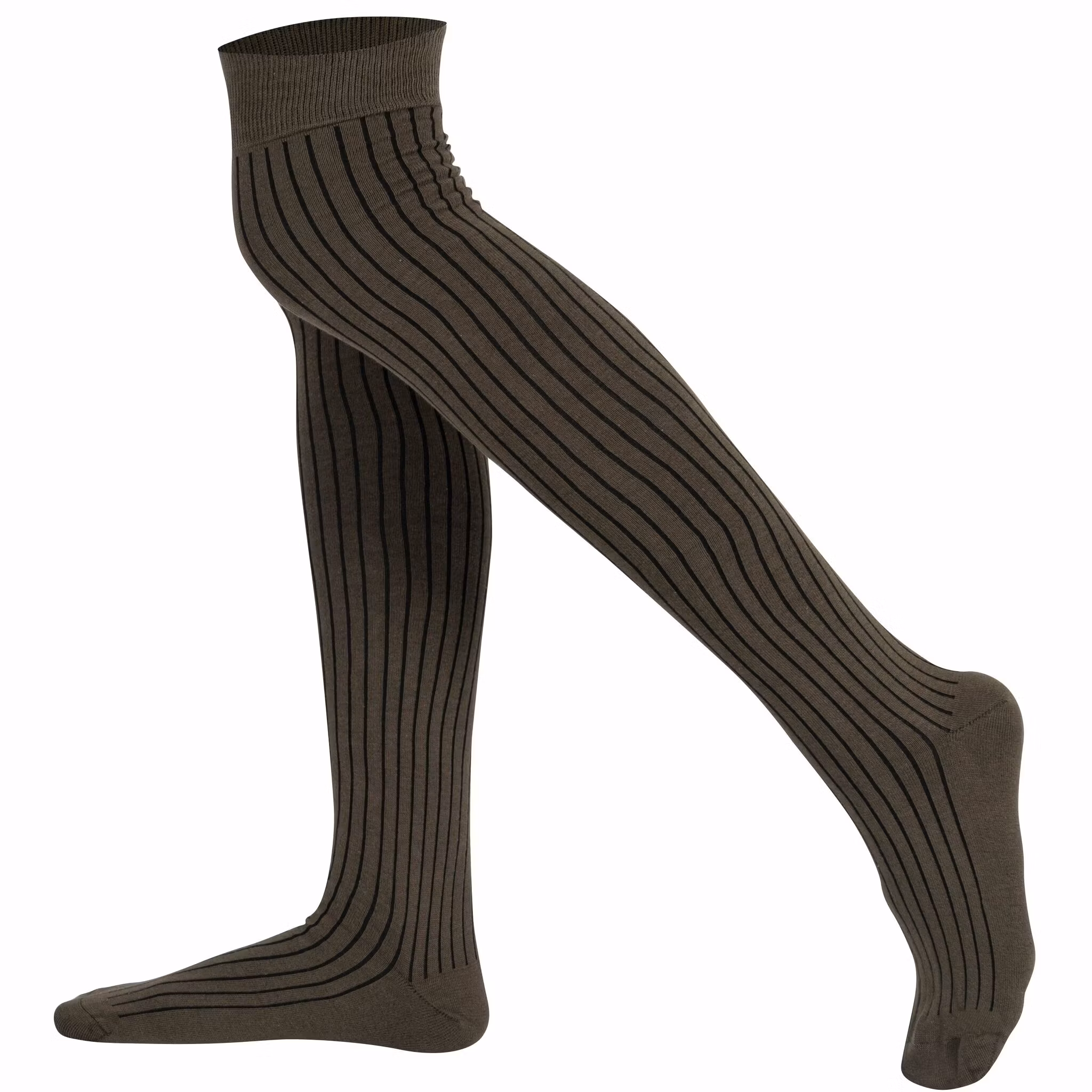 "Over the knee" knästrumpa Khaki ribbad - MySocks