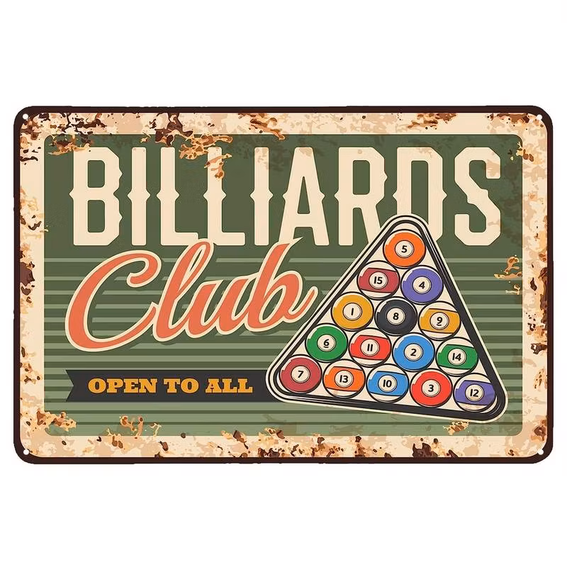 Plåtskylt - "Billiards Club" 20x30cm