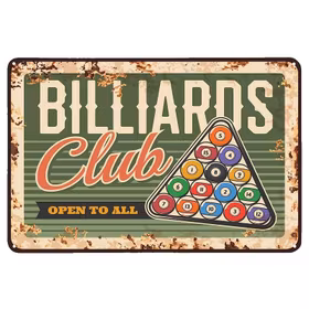 Plåtskylt - "Billiards Club" 20x30cm