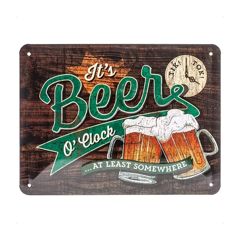 Plåtskylt - "It's beer o'clock..." 20x30cm