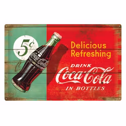 Plåtskylt - "Drink Coca-Cola in bottle" 40x60 cm