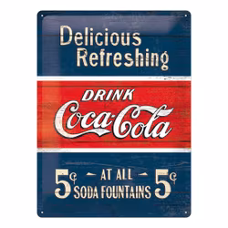 Plåtskylt - "Coca-Cola Delicious Refreshing" 30x40 cm