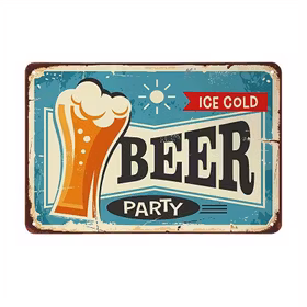 Plåtskylt - "Ice cold beer party" 20x30cm