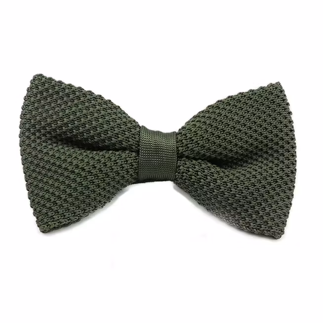 Mörkgrön enfärgad stickad knuten fluga