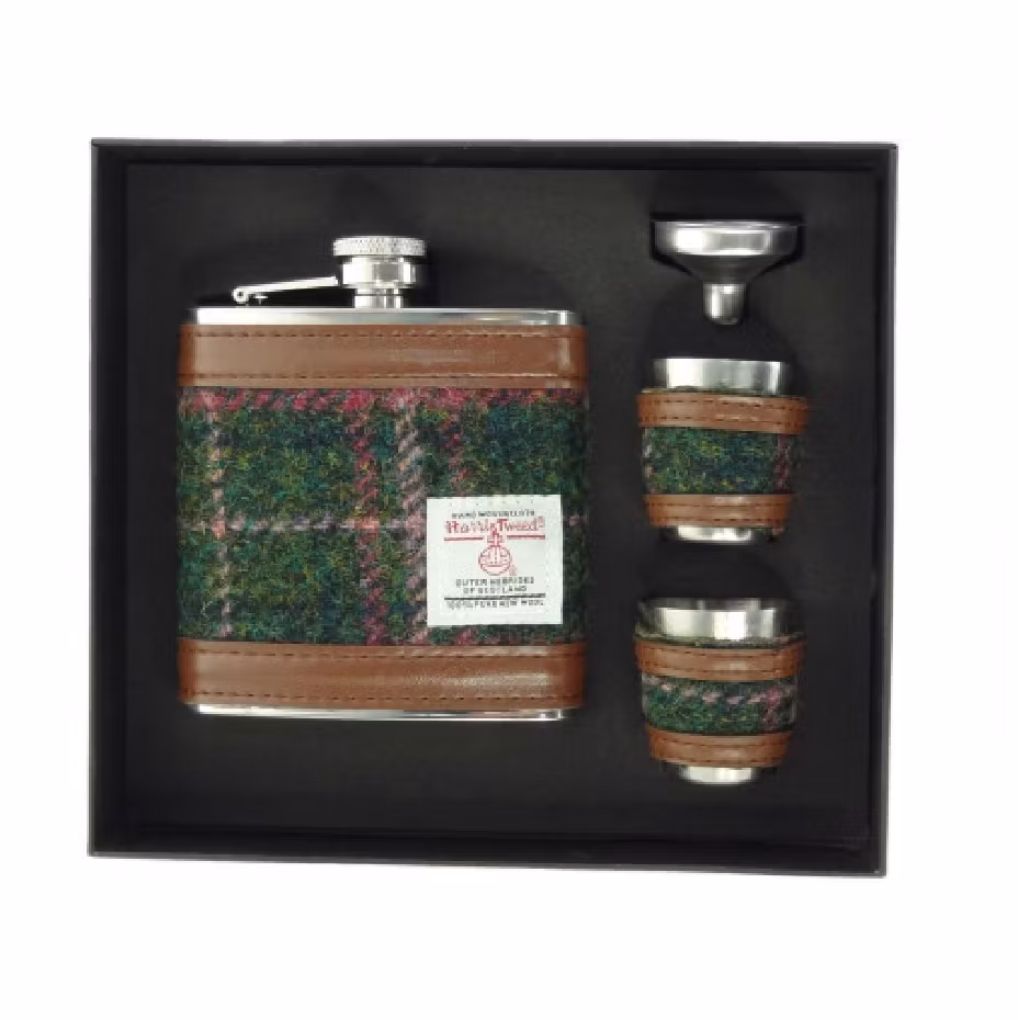 Fickplunta m. två muggar - Harris Tweed Dark Green & Plum Check