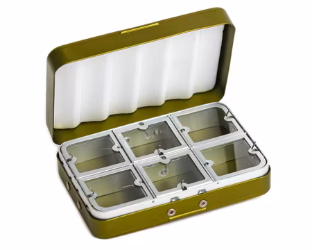 FLY-DRESSING ALUMINIUM BOX 6 COMPARTMENTS – OLIVE