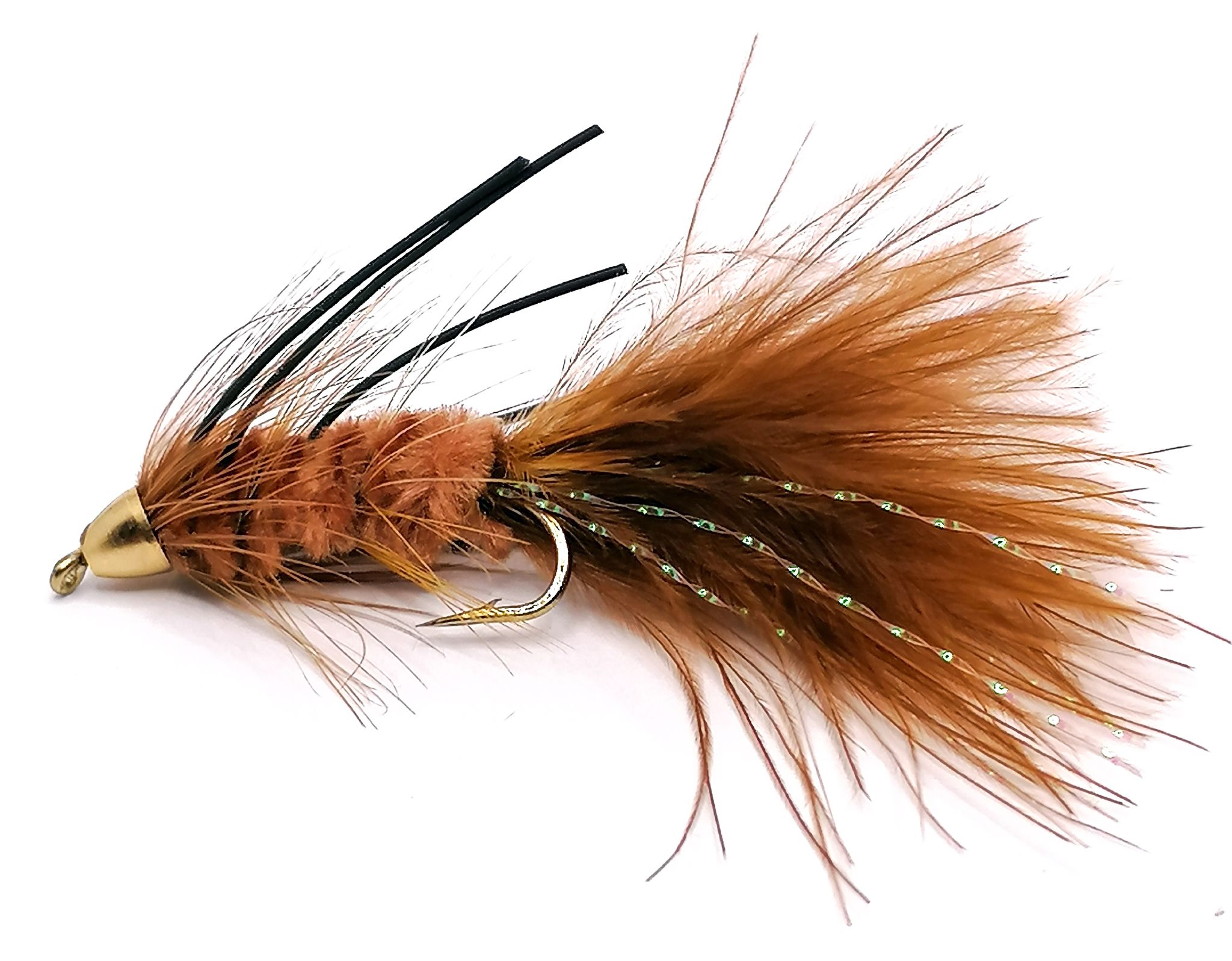Wolly Bugger Brown ConeHead Rubberlegs #8