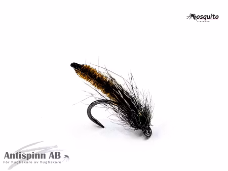 Flytande Chenille Puppa Caddis Dark Brown Light Dressed #14