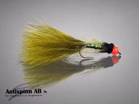 Flickslända med Fluo Red BeadHead #10