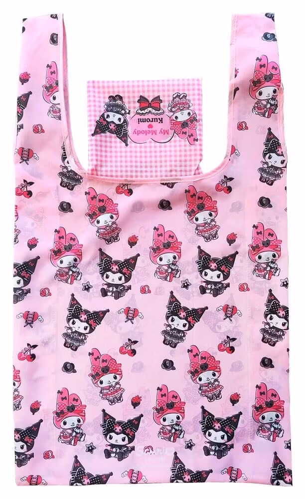 Sanrio Pink Black Party Series Tote Bag Kuromi & My Melody Foldable