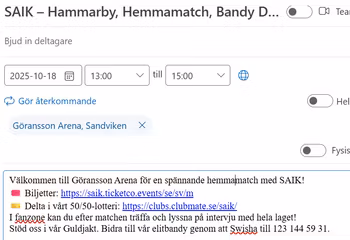 🏑 SAIK Hemmamatcher Dam 2025/2026 – Digitalt matchschema (Gratis nedladdning)