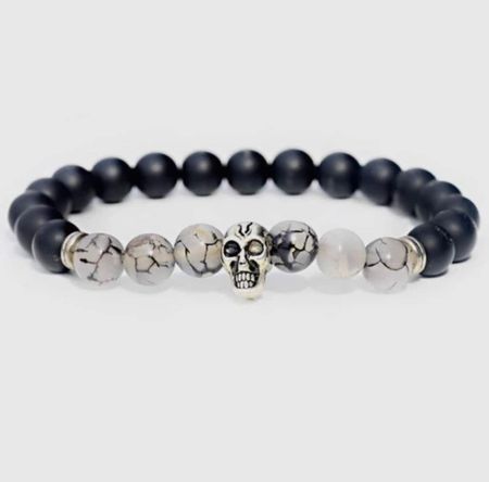 Armband turmalin kvarts och svart onyx med döskalle