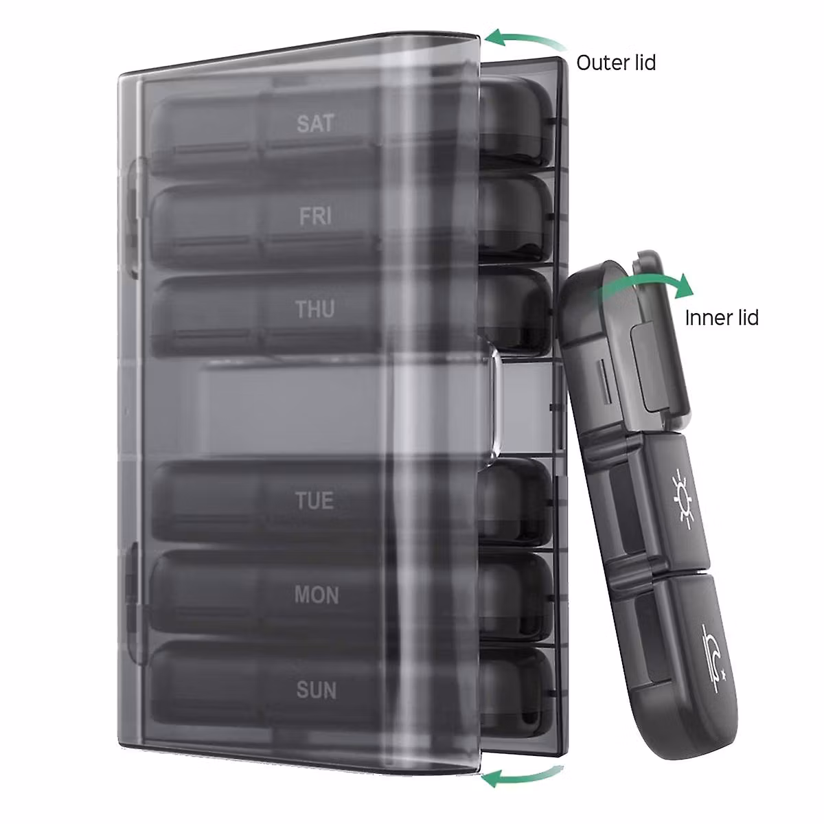 Unik medicin fördelare dosett med löstagbara fack