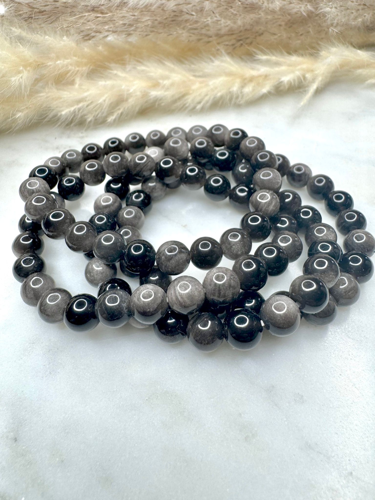 Silverobsidian armband 8mm kristall