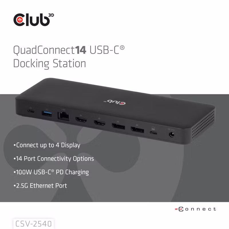 Club 3D CSV-2540 14-i-1 USB-C Dockningsstation 4 × 4K 60 Hz 150 W