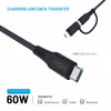 FIXED 2in1 Combo 60 W USB-C till USB-C 3 m Laddnings- och datakabel med Lightning-adapter Svart