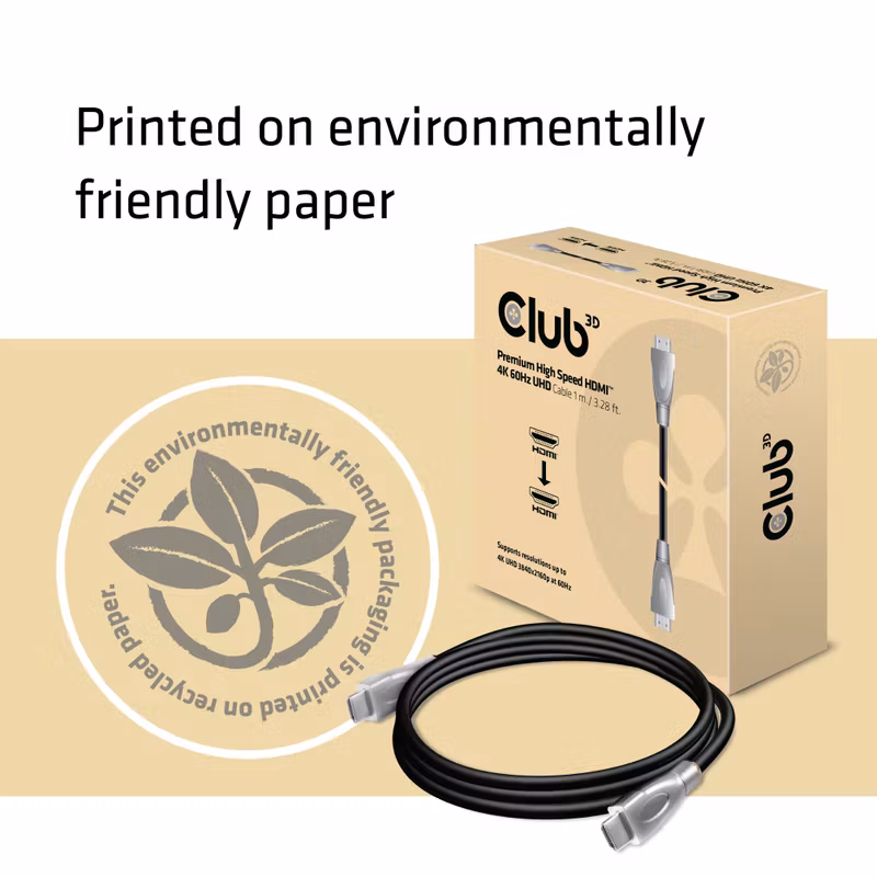 Club 3D CAC-1311 Premium High Speed HDMI 2.0-kabel 4K 60 Hz 1 m Svart