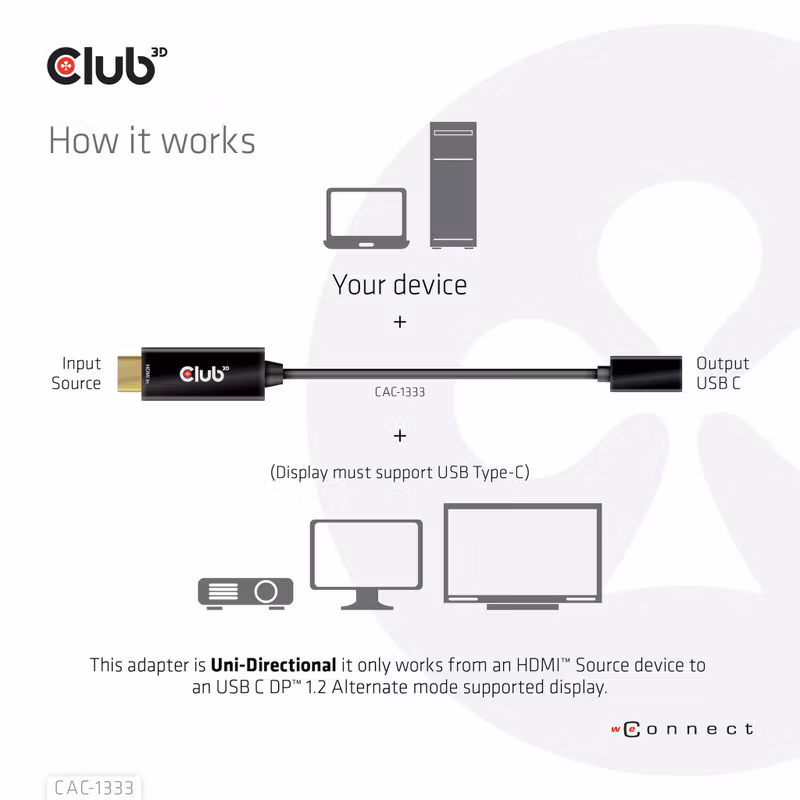 Club 3D CAC-1333 HDMI till USB-C-adapterkabel 4K 60 Hz 22 cm Svart