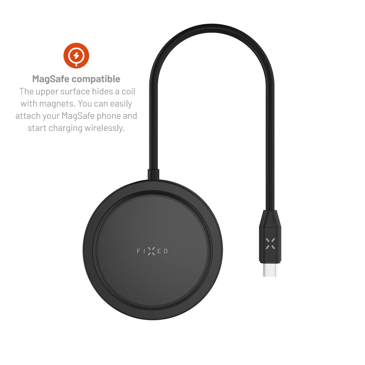FIXED MagHUB FIXHU-M-BK 7-i-1 USB-C-hubb med 4K HDMI och trådlös MagSafe-laddning Svart