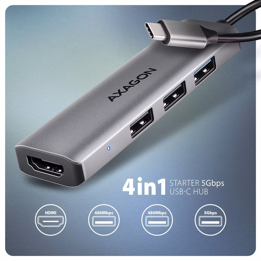AXAGON HMC-H3A STARTER 4-i-1 USB-C-hubb med HDMI 4K