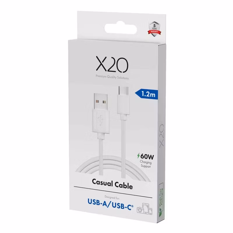 X2O Basic USB-A/C 60 W-kabel 1,2 m Vit