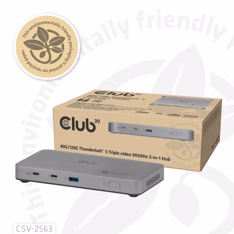 Club 3D CSV-2563 5-i-1 Thunderbolt 5 Hubb 180 W