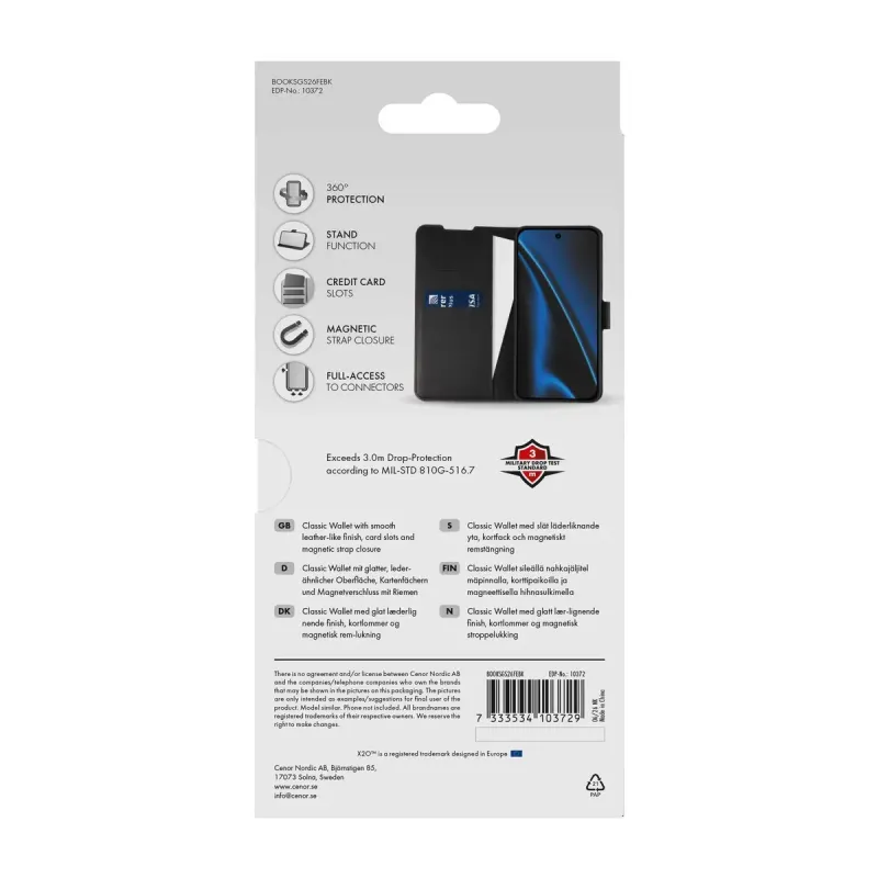X2O Classic Wallet Plånboksfodral för Samsung Galaxy S26 FE Svart