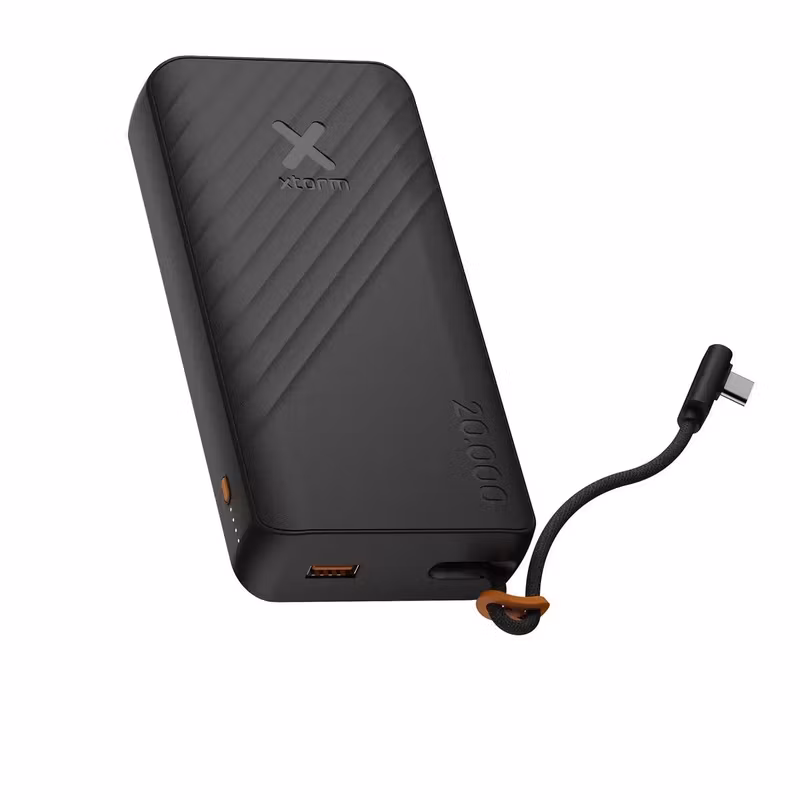 Xtorm Go2 XG2E30W201C 20 000 mAh 30 W Powerbank med inbyggd USB-C-kabel Svart