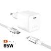 FIXED Mini FIXCG65M-CC-WH 65 W GaN USB-C Väggladdare med 2 m kabel Vit